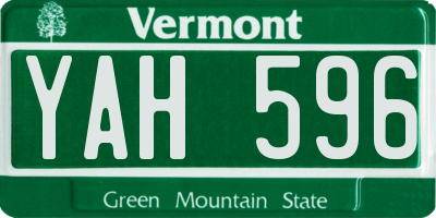 VT license plate YAH596