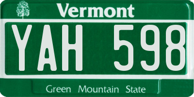 VT license plate YAH598
