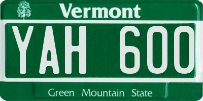 VT license plate YAH600