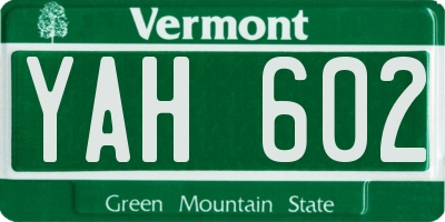 VT license plate YAH602