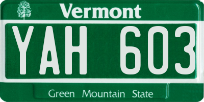 VT license plate YAH603