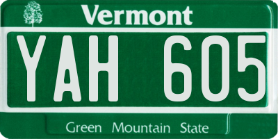 VT license plate YAH605