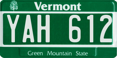 VT license plate YAH612