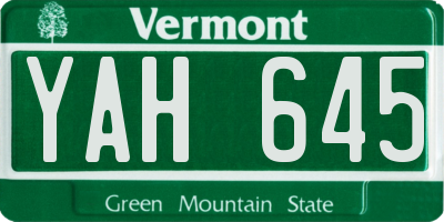 VT license plate YAH645