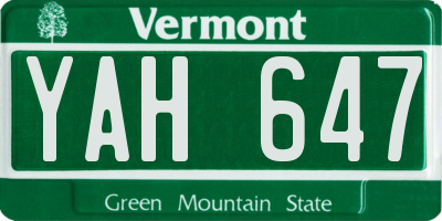 VT license plate YAH647
