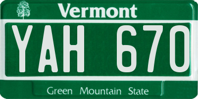 VT license plate YAH670