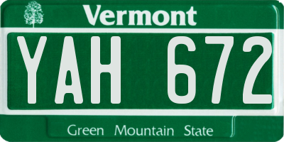 VT license plate YAH672