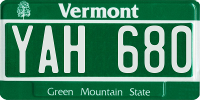 VT license plate YAH680