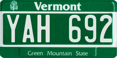 VT license plate YAH692