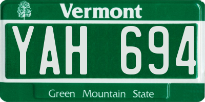 VT license plate YAH694
