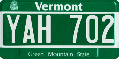 VT license plate YAH702