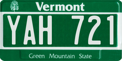 VT license plate YAH721