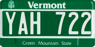 VT license plate YAH722