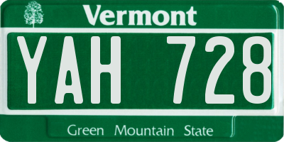 VT license plate YAH728