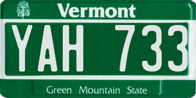 VT license plate YAH733