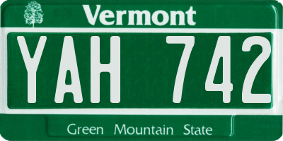 VT license plate YAH742