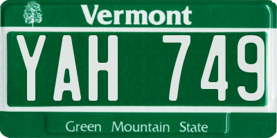 VT license plate YAH749
