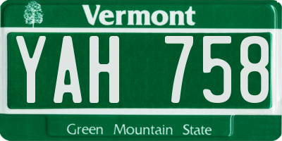VT license plate YAH758