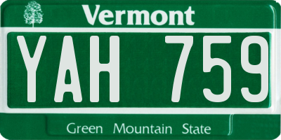 VT license plate YAH759
