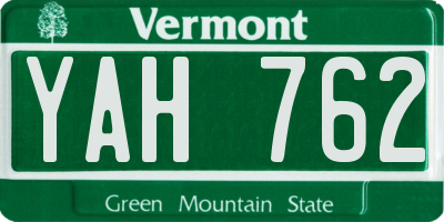VT license plate YAH762