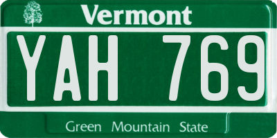 VT license plate YAH769