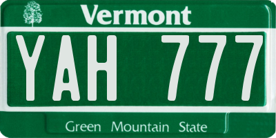VT license plate YAH777