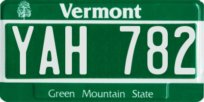 VT license plate YAH782