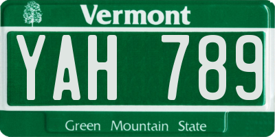 VT license plate YAH789