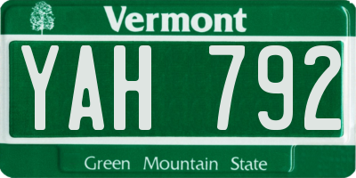 VT license plate YAH792