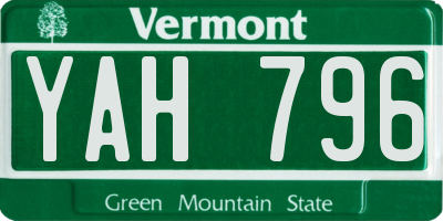 VT license plate YAH796