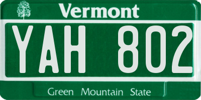 VT license plate YAH802