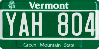 VT license plate YAH804