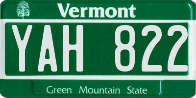 VT license plate YAH822