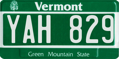 VT license plate YAH829