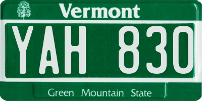 VT license plate YAH830