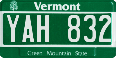 VT license plate YAH832