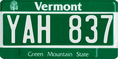 VT license plate YAH837