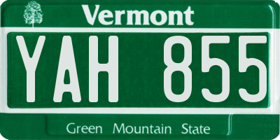 VT license plate YAH855