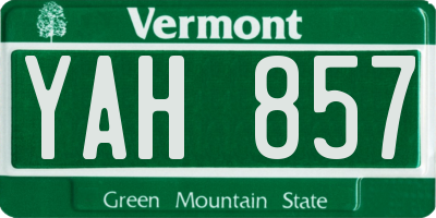 VT license plate YAH857