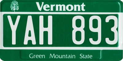 VT license plate YAH893