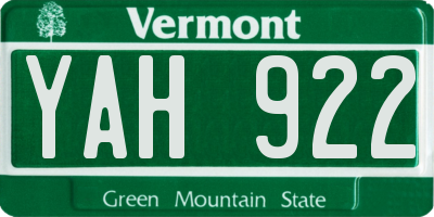 VT license plate YAH922