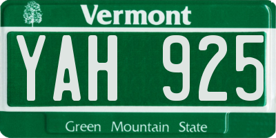 VT license plate YAH925