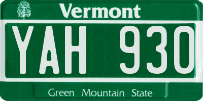 VT license plate YAH930