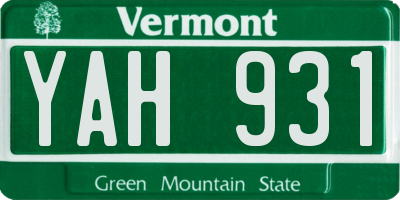VT license plate YAH931
