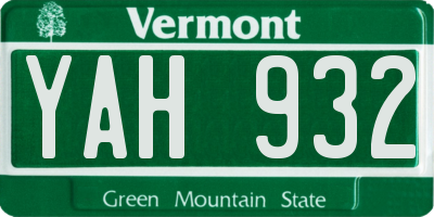 VT license plate YAH932