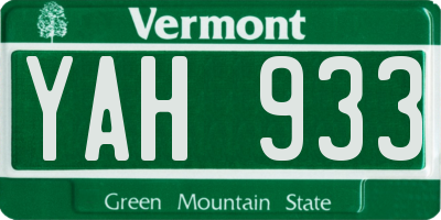 VT license plate YAH933