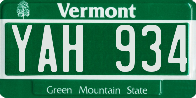 VT license plate YAH934