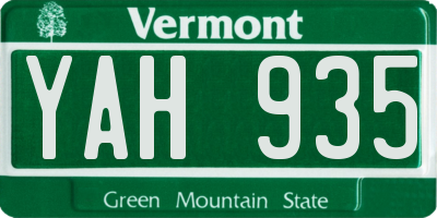 VT license plate YAH935