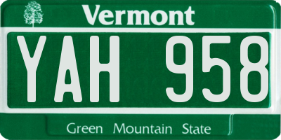 VT license plate YAH958
