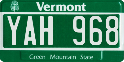 VT license plate YAH968